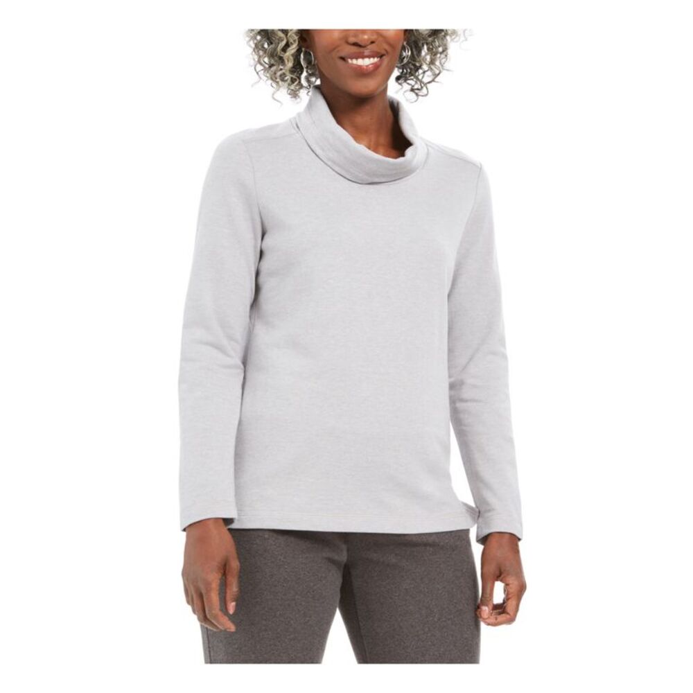 KAREN SCOTT Womens Gray Heather Long Sleeve Blouse Petites Size: PS